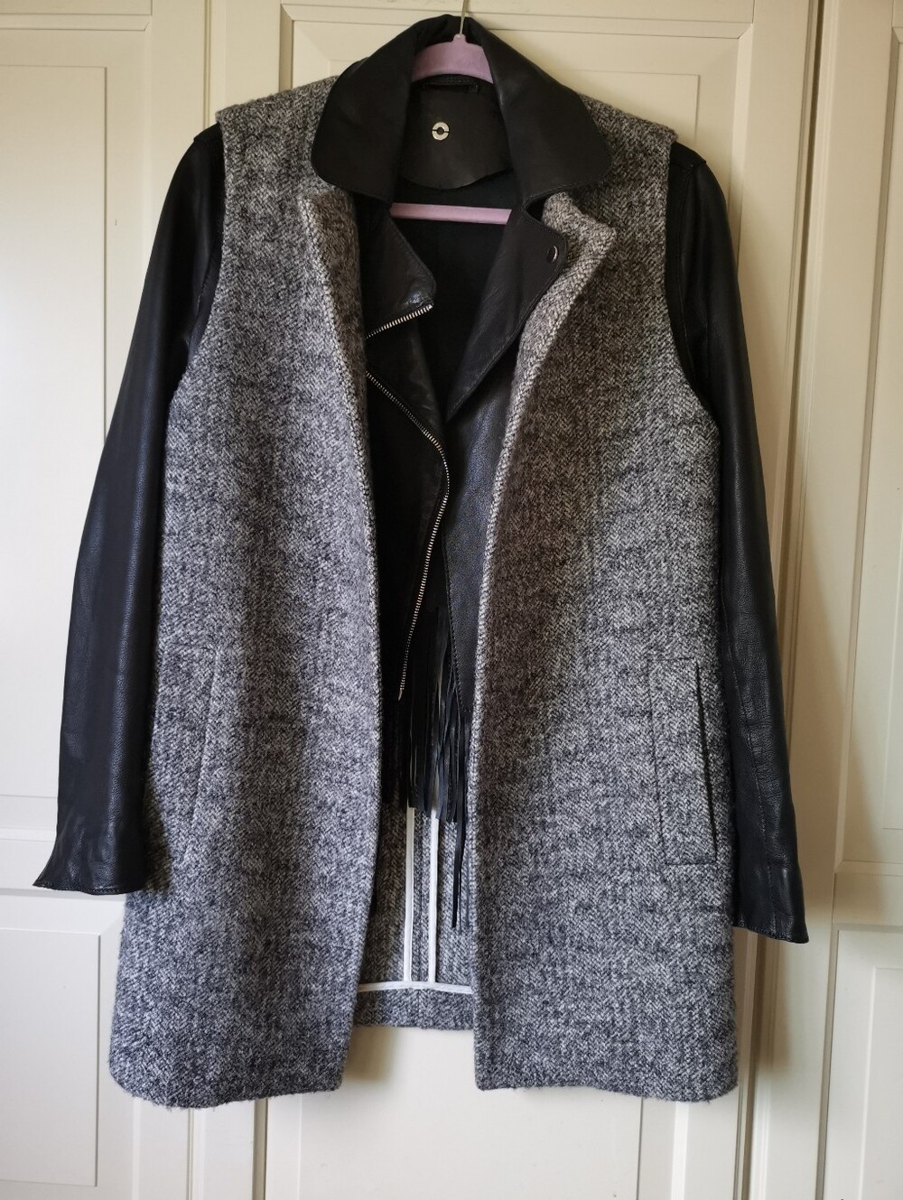 Massimo Dutti Grey Tweed Open Front Long Vest - Size S
